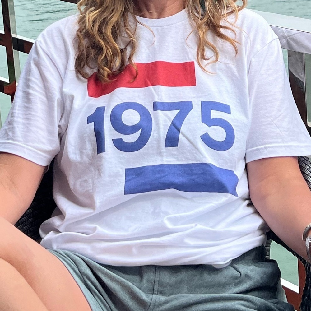 White Graphic T-Shirt with 1975 Print